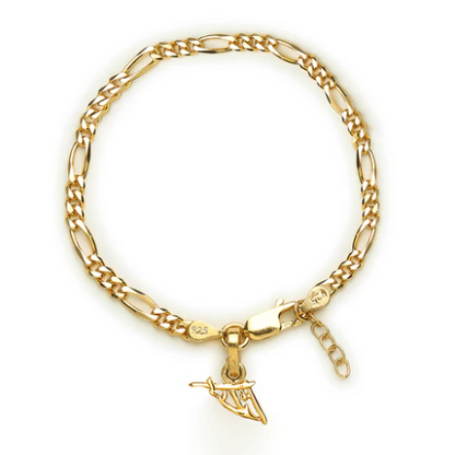 22KT gold plated 92.5% pure Sterling Silver Figaro Designer Bracelet with Charm Ram Name for Girls and Women