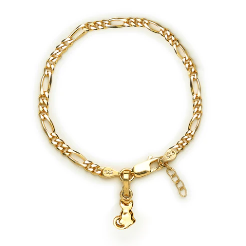 22KT gold plated 92.5% pure Sterling Silver Figaro Designer Bracelet with fashionable Cat for Girls and Women