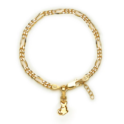 22KT gold plated 92.5% pure Sterling Silver Figaro Designer Bracelet with fashionable Cat for Girls and Women