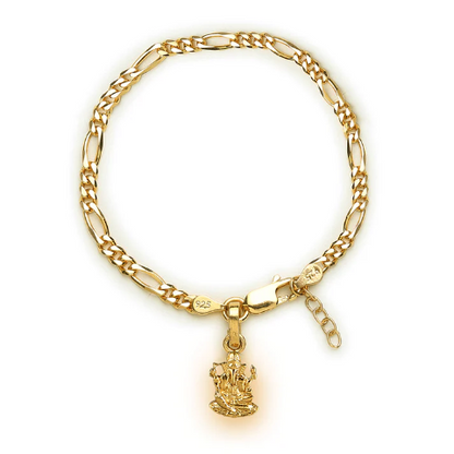 22KT gold plated 92.5% pure Sterling Silver Figaro Designer Bracelet with Charm Ganesh for Girls and Women