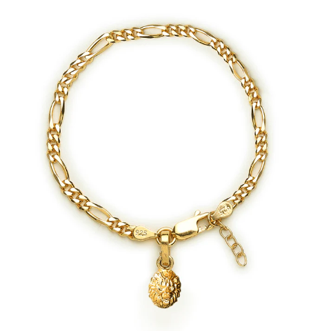 22KT gold plated 92.5% pure Sterling Silver Figaro Designer Bracelet with Charm Narsimha for Girls and Women