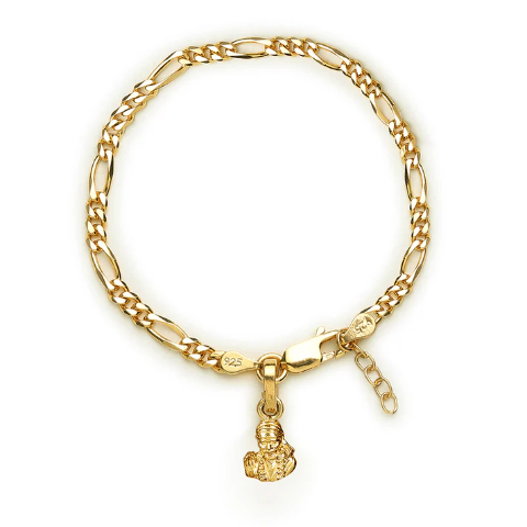 22KT gold plated 92.5% pure Sterling Silver Figaro Designer Bracelet with Charm Sai Baba for Girls and Women
