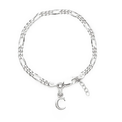 92.5% pure Sterling Silver Figaro Designer Bracelet with C Alphabet for Girls and women