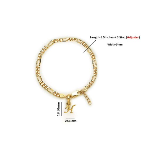 22KT gold plated 92.5% pure Sterling Silver Figaro Designer Bracelet with H Alphabet for Girls and Women