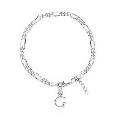 92.5% pure Sterling Silver Figaro Designer Bracelet with G Alphabet for Girls and women