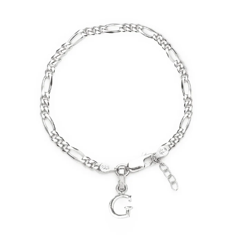 92.5% pure Sterling Silver Figaro Designer Bracelet with G Alphabet for Girls and women