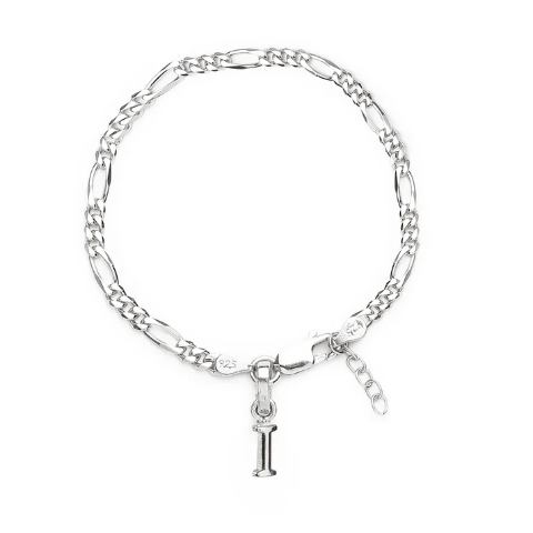 92.5% pure Sterling Silver Figaro Designer Bracelet with I Alphabet for Girls and women