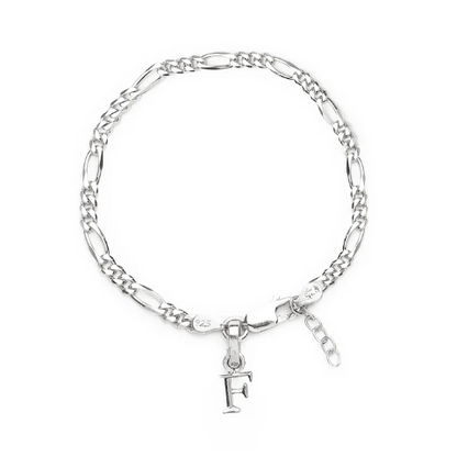 92.5% pure Sterling Silver Figaro Designer Bracelet with F Alphabet for Girls and women