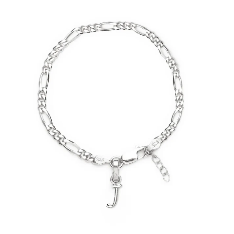 92.5% pure Sterling Silver Figaro Designer Bracelet with J Alphabet for Girls and women