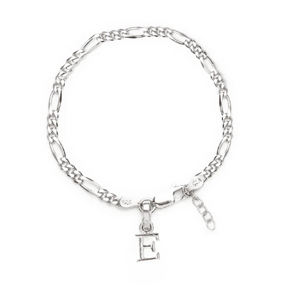 92.5% pure Sterling Silver Figaro Designer Bracelet with E Alphabet for Girls and women