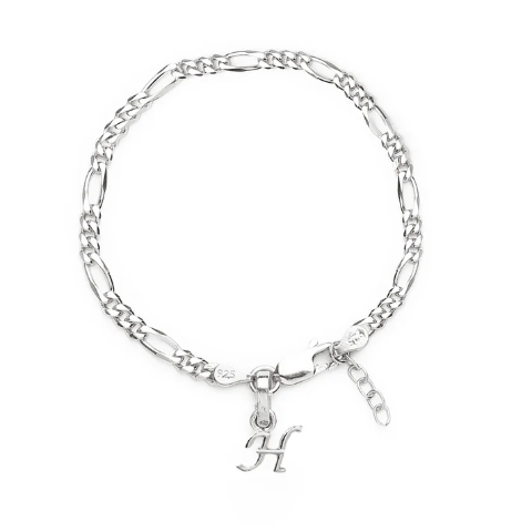 92.5% pure Sterling Silver Figaro Designer Bracelet with H Alphabet for Girls and women