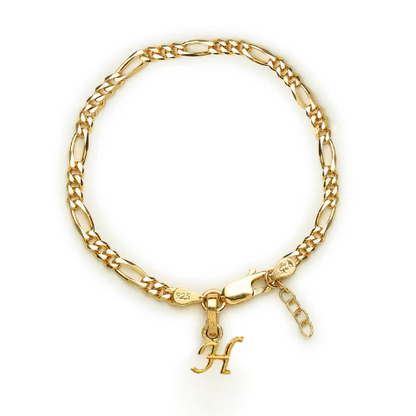 22KT gold plated 92.5% pure Sterling Silver Figaro Designer Bracelet with H Alphabet for Girls and Women