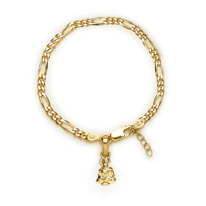 22KT gold plated 92.5% pure Sterling Silver Figaro Designer Bracelet with Charm Hanuman for Girls and Women