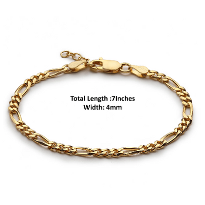22 KT gold plated Sterling Silver (92.5% purity) Stylish and Fashionable Figaro Bracelet for Girls and Women pure silver Bracelet