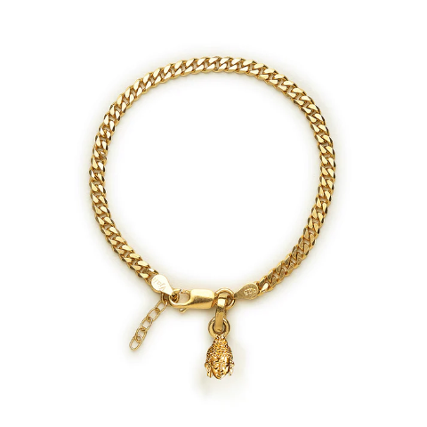 22KT gold plated 92.5% pure Sterling Silver Curb Designer Bracelet with Charm Buddha for Girls and Women
