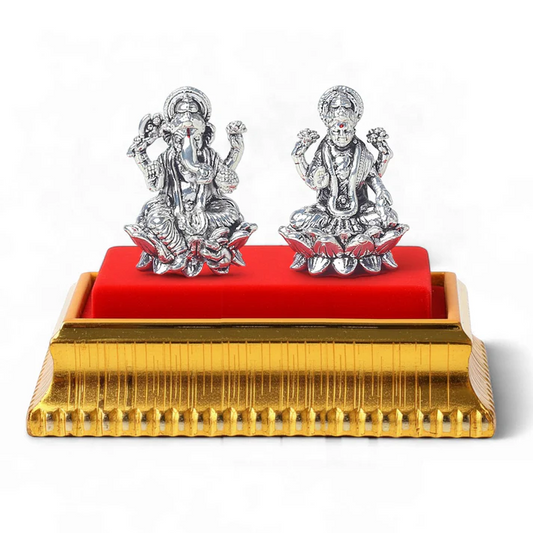 Premium 99.9% Pure Silver Ganesha & Maa Laxmi Idol Set for Temple, study table and car dashboard