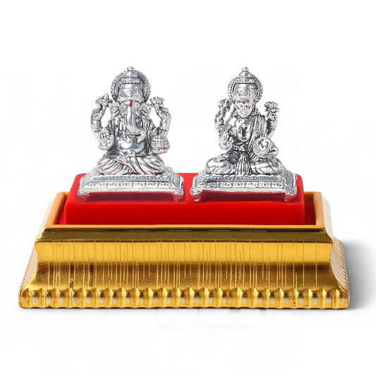 Premium 99.9% Pure Silver Ganesha & Maa Laxmi Idol Set for Temple, study table and car dashboard
