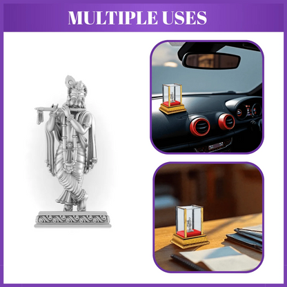 99.9% Pure Silver Lord Krishna Idol with Acrylic Box for Pooja Room, office desk, Car Dashboard