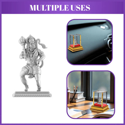 99.9% Pure Silver Hanuman Ji Idol with Acrylic Box for Pooja Room, office desk, Car Dashboard