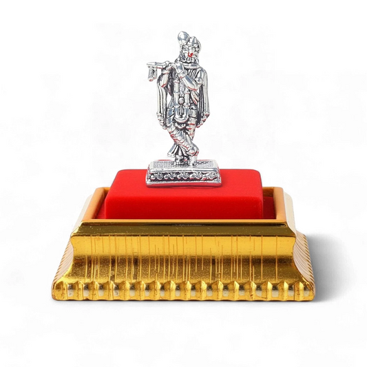 99.9% Pure Silver Lord Krishna Idol with Acrylic Box for Pooja Room, office desk, Car Dashboard