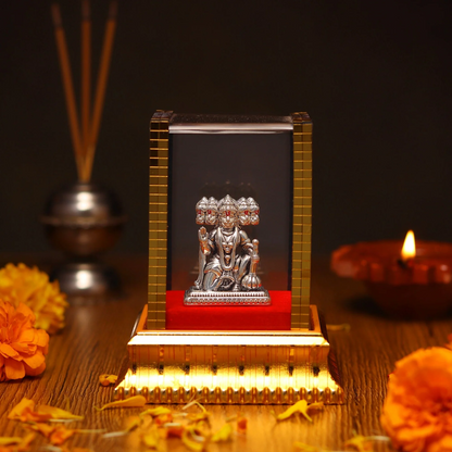 99.9% Pure Silver Panchmukhi Hanuman Ji Idol with Acrylic Box for Pooja Room, office desk, Car Dashboard