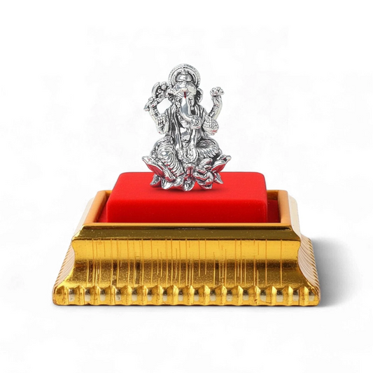 99.9% Pure Silver Lord Ganesha Idol with Acrylic Box for Pooja Room, office desk, Car Dashboard