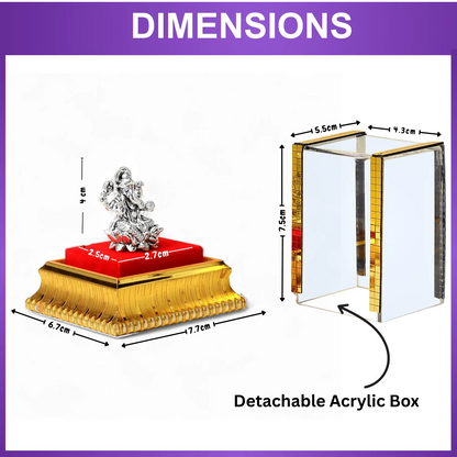 99.9% Pure Silver Lord Ganesha Idol with Acrylic Box for Pooja Room, office desk, Car Dashboard