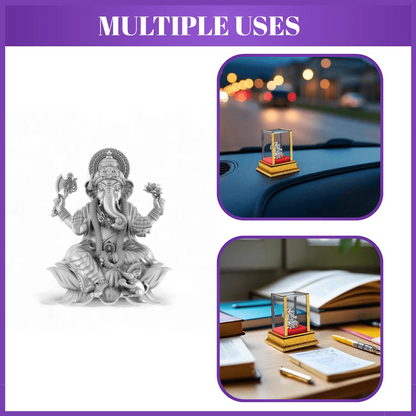 99.9% Pure Silver Lord Ganesha Idol with Acrylic Box for Pooja Room, office desk, Car Dashboard