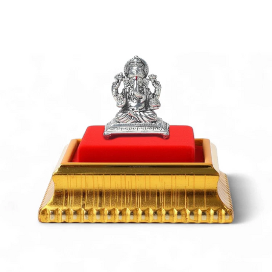 99.9% Pure Silver Lord Ganesha Idol with Acrylic Box for Pooja Room, office desk, Car Dashboard