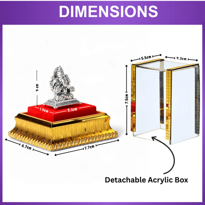 99.9% Pure Silver Lord Ganesha Idol with Acrylic Box for Pooja Room, office desk, Car Dashboard