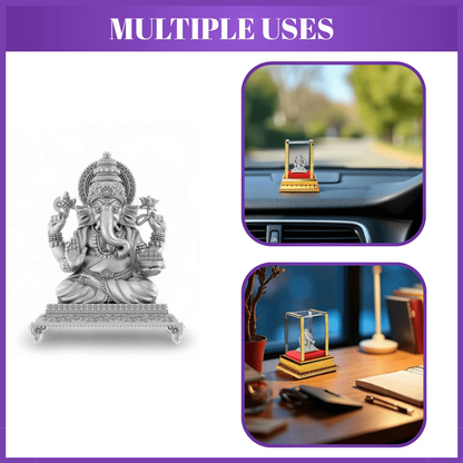 99.9% Pure Silver Lord Ganesha Idol with Acrylic Box for Pooja Room, office desk, Car Dashboard