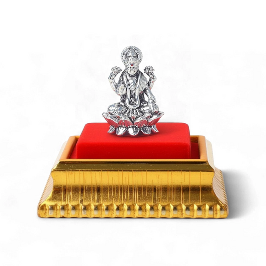 99.9% Pure Silver Lakshmi Ji Idol with Acrylic Box for Pooja Room, office desk, Car Dashboard
