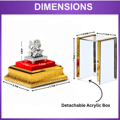 99.9% Pure Silver Lord Ganesha Idol with Acrylic Box for Pooja Room, office desk, Car Dashboard