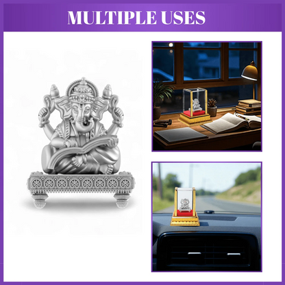 99.9% Pure Silver Lord Ganesha Idol with Acrylic Box for Pooja Room, office desk, Car Dashboard
