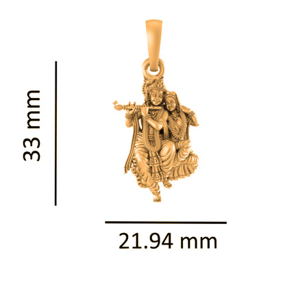 22 CT Gold Plated Silver (92.5% purity) God Radha Krishna Pendant (Big Size) for Men and Women