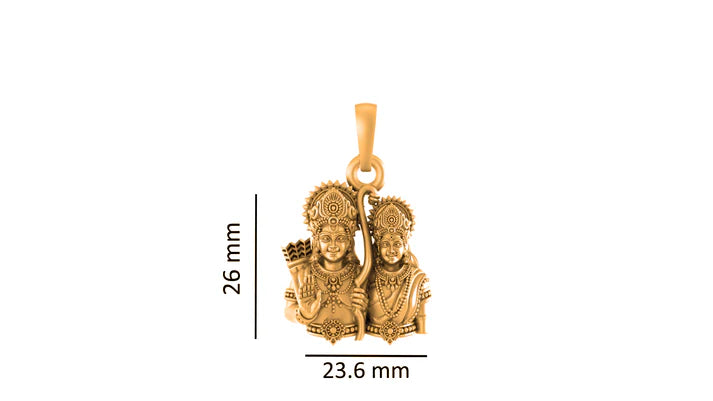 22 CT Gold Plated Silver (92.5% purity) God Ram and Maa Sita (Big Size) Pendant for Men and Women