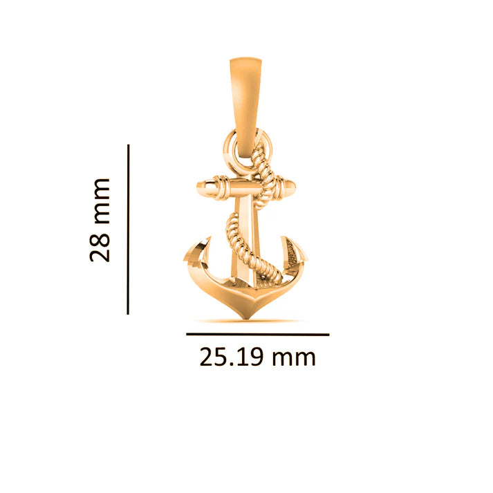 22 CT Gold Plated Silver (92.5% purity) Ship Anchor Pendant (Big Size) for Men and Women