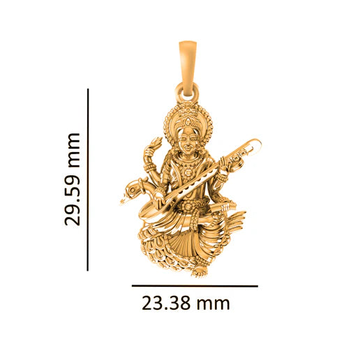 22 CT Gold Plated Silver (92.5% purity) Goddess Saraswati Ji Pendant for Men and Women