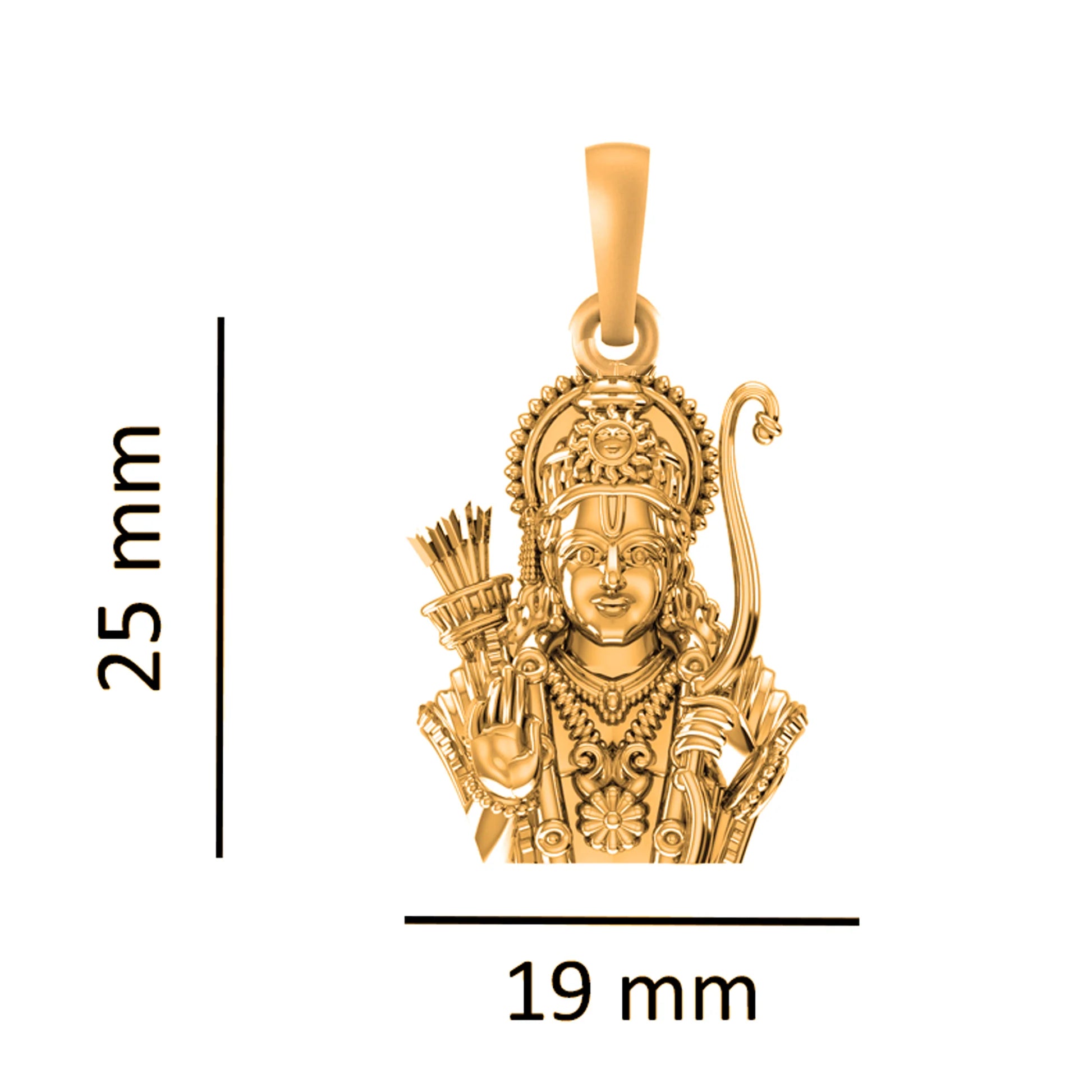 22 CT Gold Plated Silver (92.5% purity) God Ram Pendant (Big Size) for Men and Women