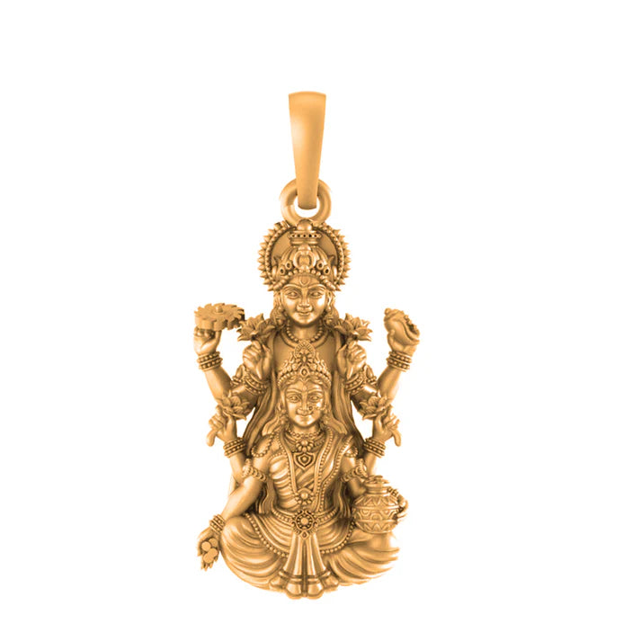 22 CT Gold Plated Silver (92.5% purity) God Vishnu Laxmi Pendant (Big Size) for Men and Women