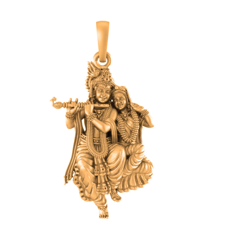 22 CT Gold Plated Silver (92.5% purity) God Radha Krishna Pendant (Big Size) for Men and Women