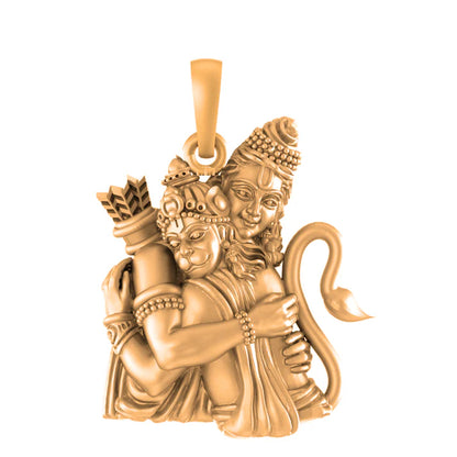 22 CT Gold Plated Silver (92.5% purity) God Hanuman with Shree Ram (Big Size) Pendant for Men