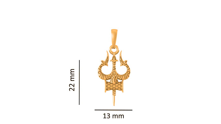 22 CT Gold Plated Silver (92.5% purity) Spiritual Shiva Trishul Pendant for Men and Women