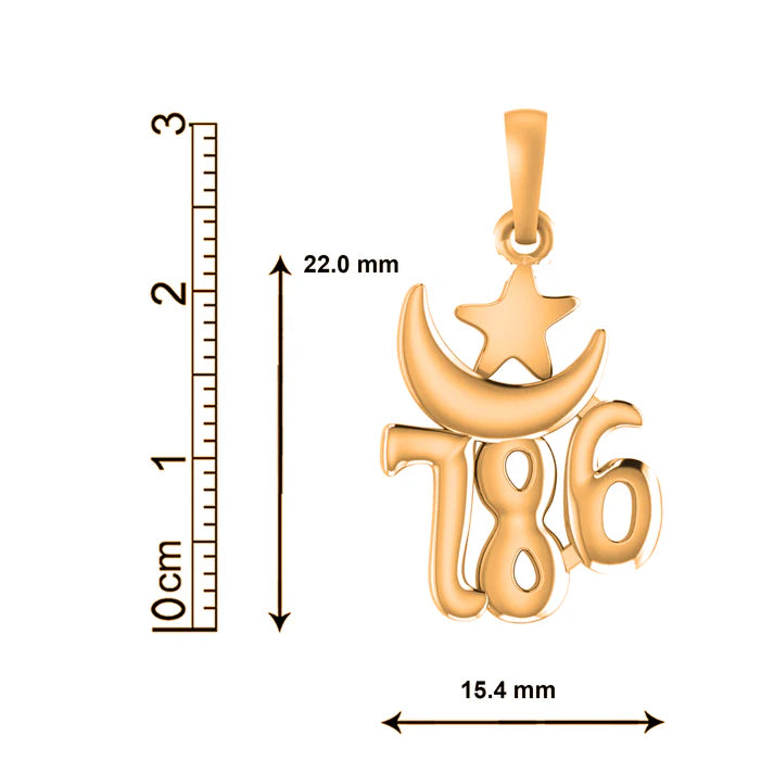 22 CT Gold Plated Silver (92.5% purity) religious and lucky 786 Pendant for Men and Women