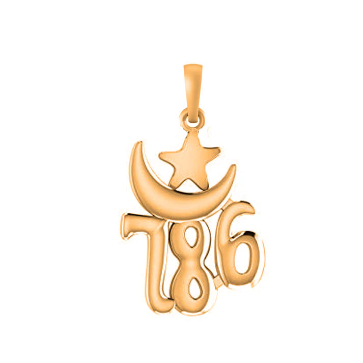 22 CT Gold Plated Silver (92.5% purity) religious and lucky 786 Pendant for Men and Women