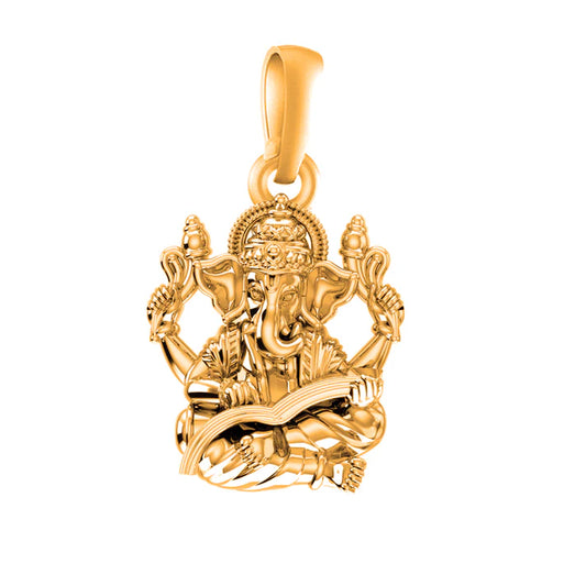 22 CT Gold Plated Silver (92.5% purity) God Ganesh Reading Book Pendant for Men, Boys Girls and Women