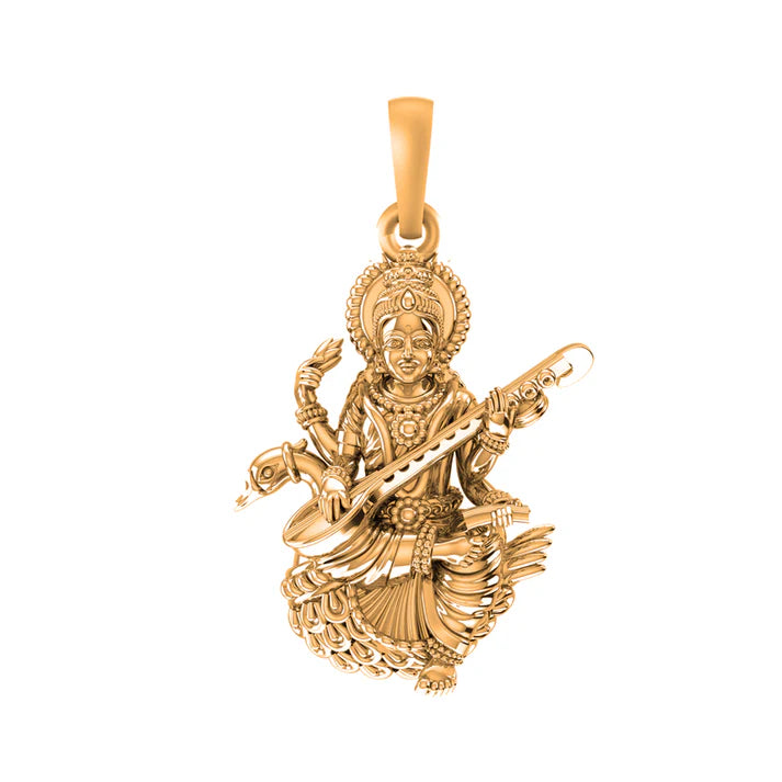 22 CT Gold Plated Silver (92.5% purity) Goddess Saraswati Ji Pendant for Men and Women