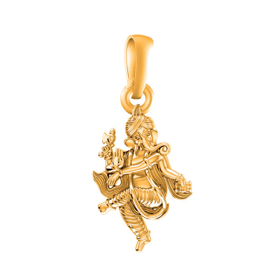 22 CT Gold Plated Silver (92.5% purity)God Ganesh Pendant for Men, Boys Girls and Women - Dancing Pose