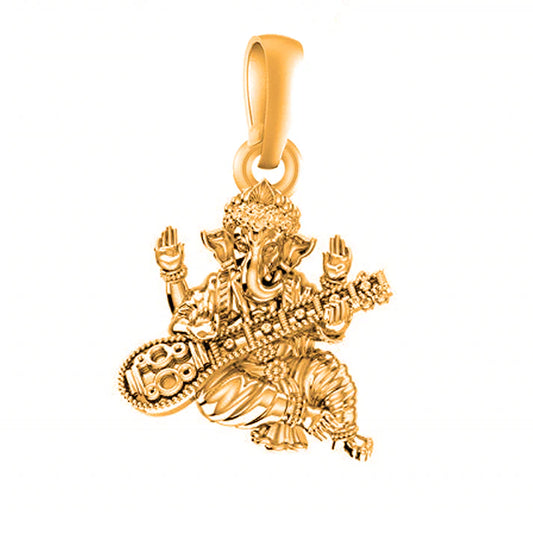 22 CT Gold Plated Silver (92.5% purity) God Ganesh Playing Sitar Pendant for Men and women