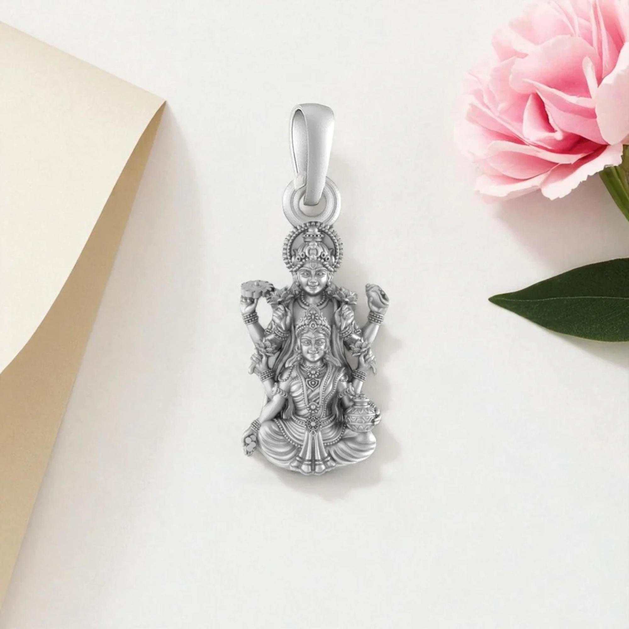 Blessings in Silver - Vishnu Luxmi Sacred Pendant 92.5% Pure God Vishnu Laxmi (Big Size) Pendant Locket for Men & Women
